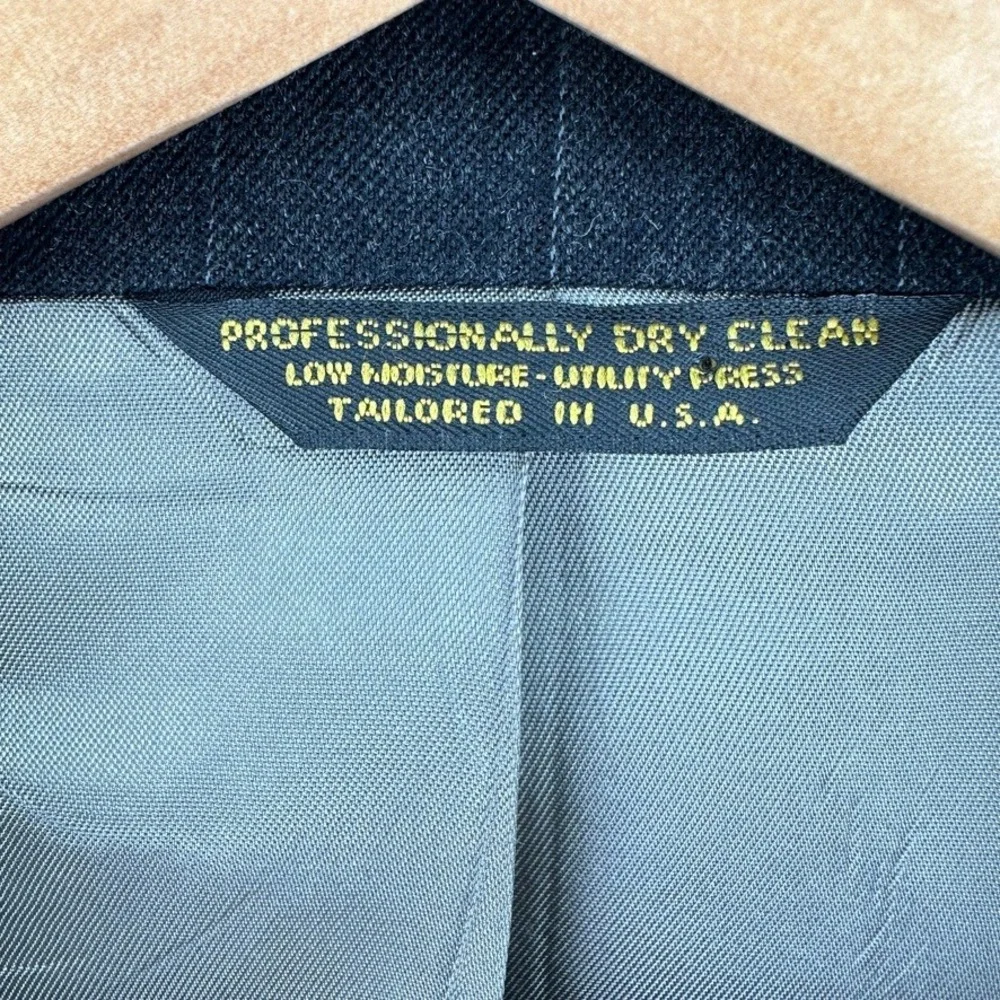 VTG 80s ACTWU‎ Union Made Bespoke Man In Wool Pinstripe Suit Charcoal 2 Button